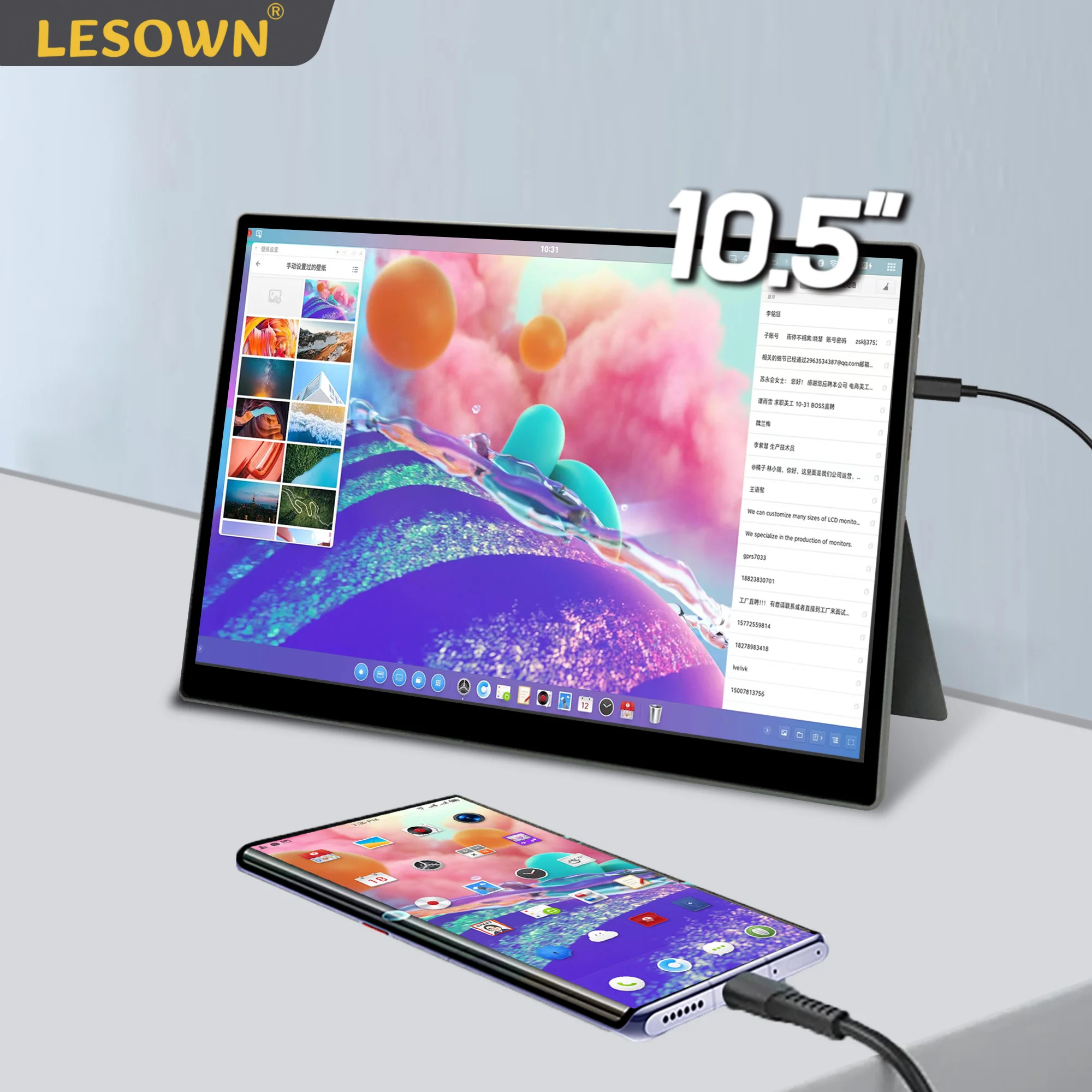 

LESOWN 10.5 Inch Touchscreen Compact Monitor 1920×1280 IPS Portable Strip Display Camera Video Field Monitor for Laptop Switch