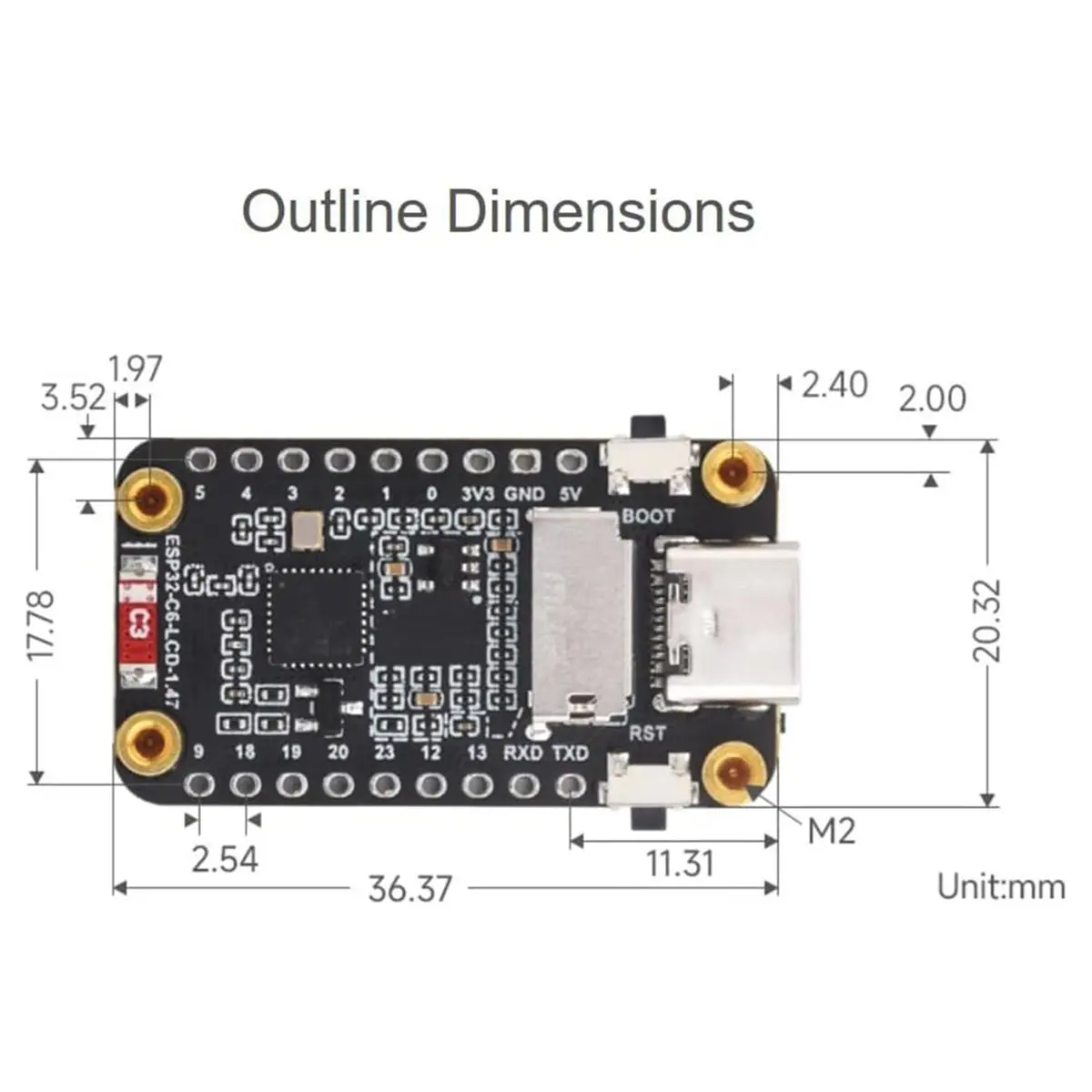 -C6 1.47inch LCD Display Development Board 172x320 RGB LED WiFi6 BLE5 Dev Board with Pinheader