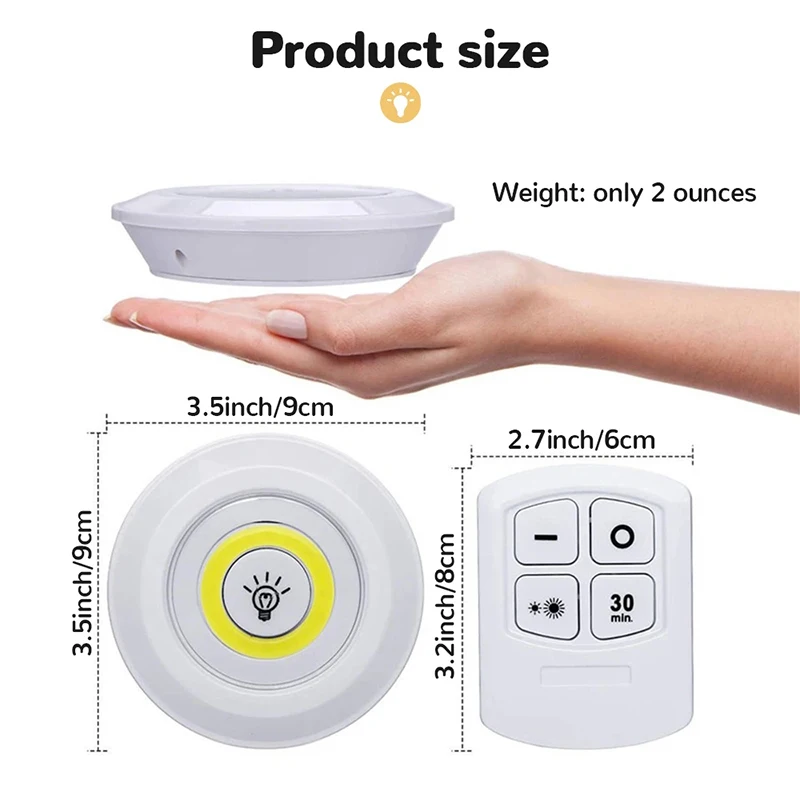 슈퍼 브라이트 Cob 캐비닛 조명, 3 pc3 w, LED 무선 원격 제어, 조도 조절이 가능한 옷장 야간 조명, 집, 침실, 주방, 야간 조명