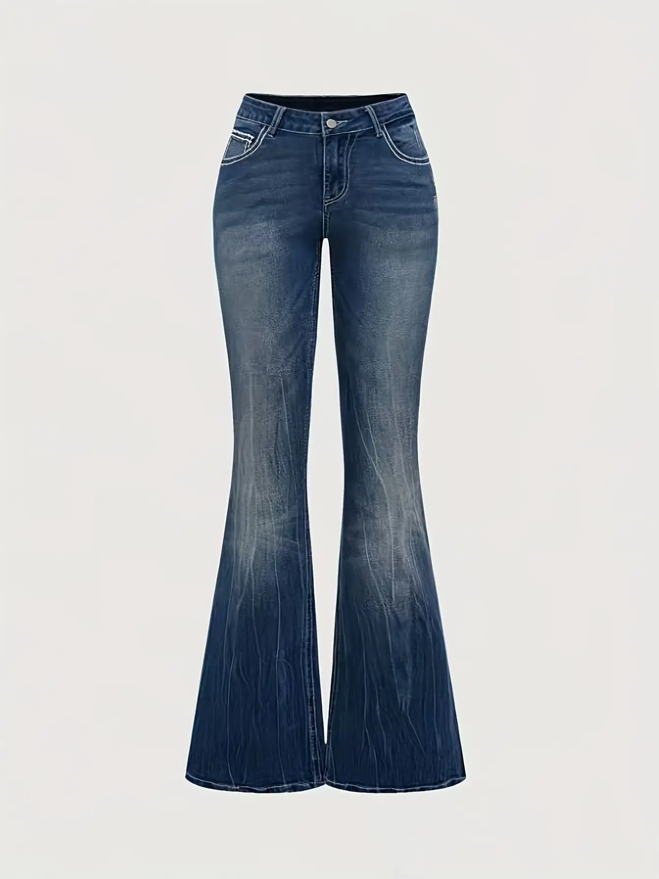 Best-Selling Mid-Rise Embroidered Rhinestone Blue Flared Jeans