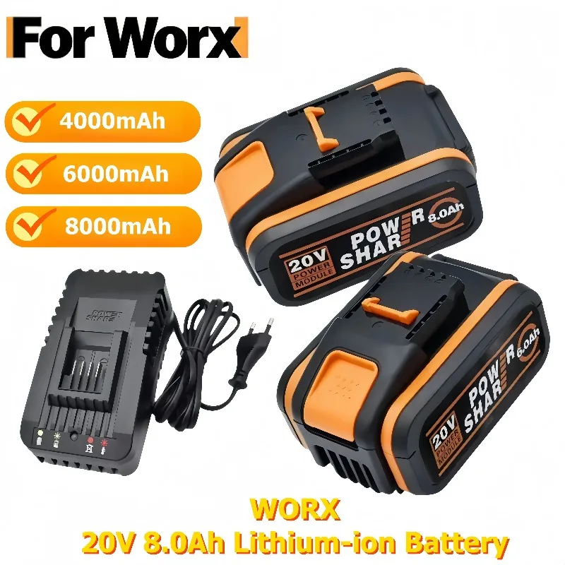 

New Genuine Worx 20V 8.0Ah Replacement Battery High Capacity Rechargeable Fits WA3553 WA3551 All Worx Power Garden Tools