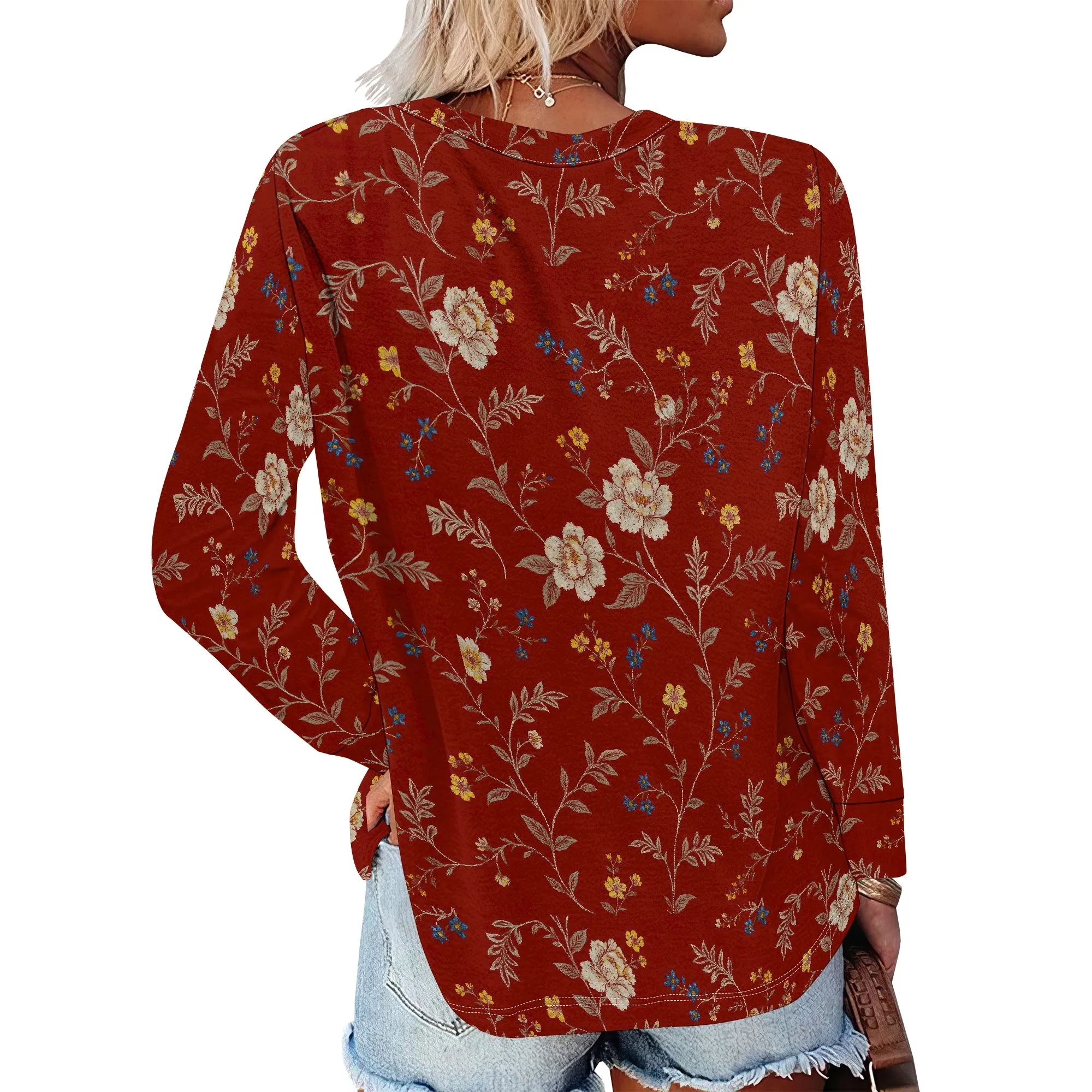 Womens Floral Print Long Sleeve Boho Sweatshirt Crew Neck Pullover Tops Country Style Spring Outing Sweatshirt