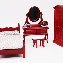 1:12 Dollhouse Mini Bedroom Furniture Decoration Miniature Bedroom Dresser Wood Mahogany Color Ornaments Doll House Accessories
