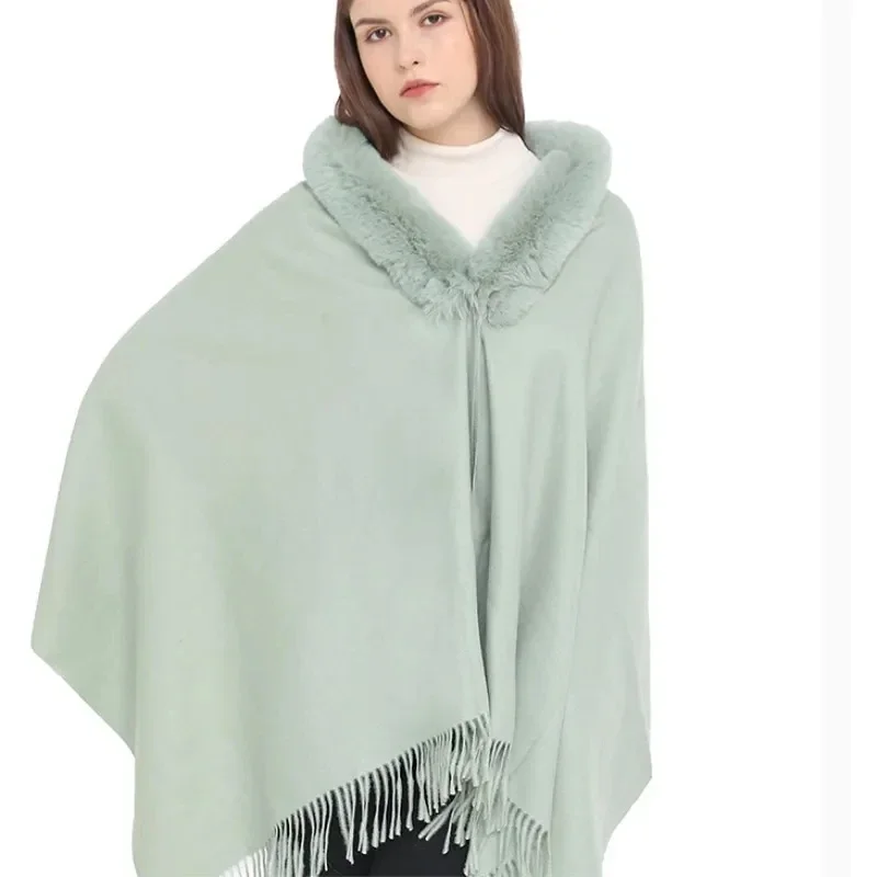 Autumn Imitation Fur Collar Scarf Cape Winter Warm Women Scarf Shawl Dual Purpose Ponchos Lady Capes Cloak Gray Cardigan