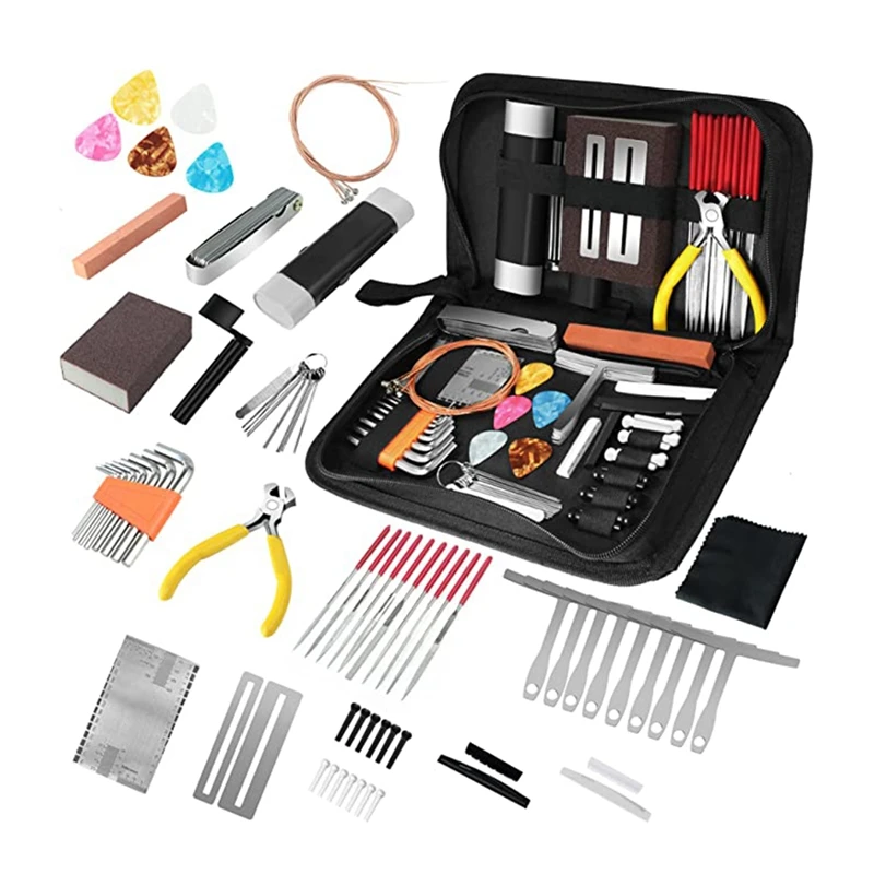 

79Pcs Guitar Tool Kit Guitar Parts Guitar Repair Kit With Guitar String Plectrum Bridge Pins Gauges