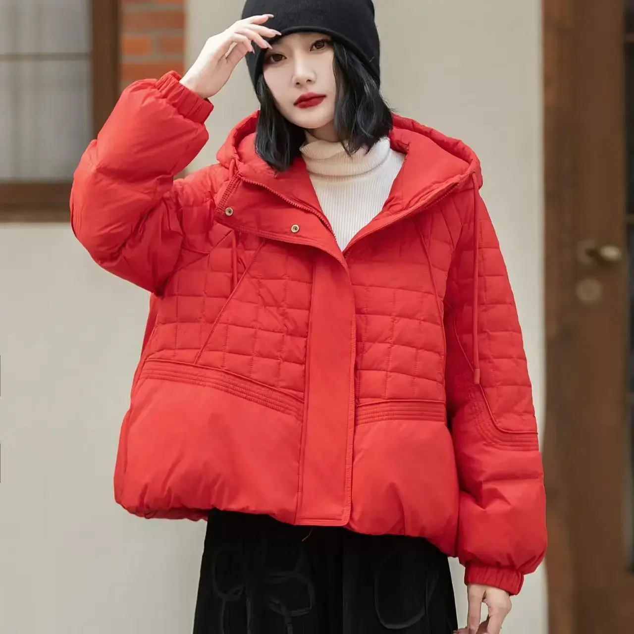 Autumn and Winter European Fashion White Duck Down Commuting Women's Down Jacket Hooded Windproof Jacket