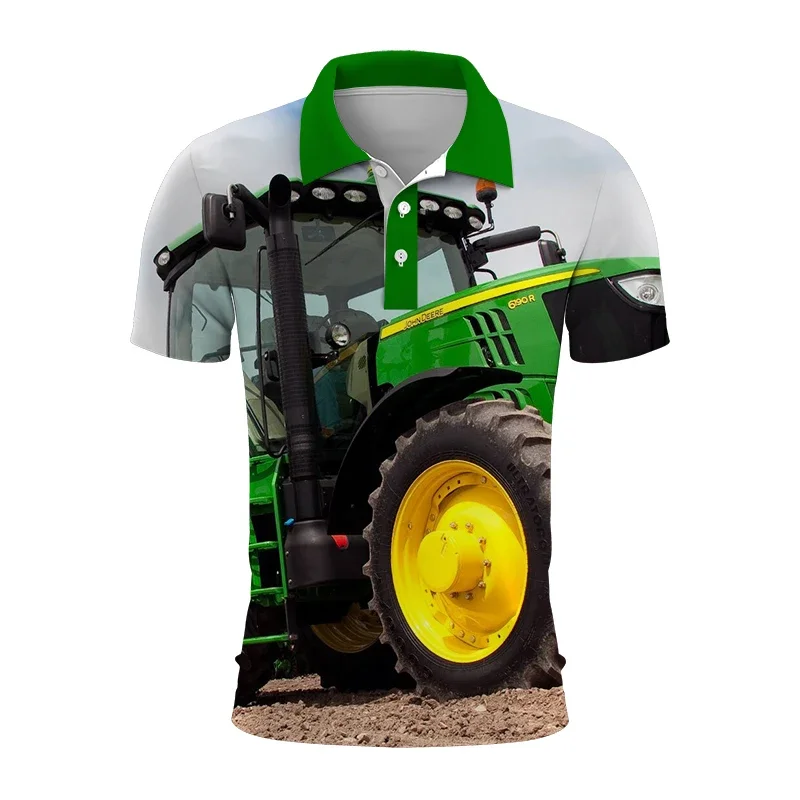 

Summer Fashion Men's Polo Shirt Agricultural Tractor 3D Print Polo Shirt Unisex Harajuku Leisure Sports Short Sleeve T-shirt Top