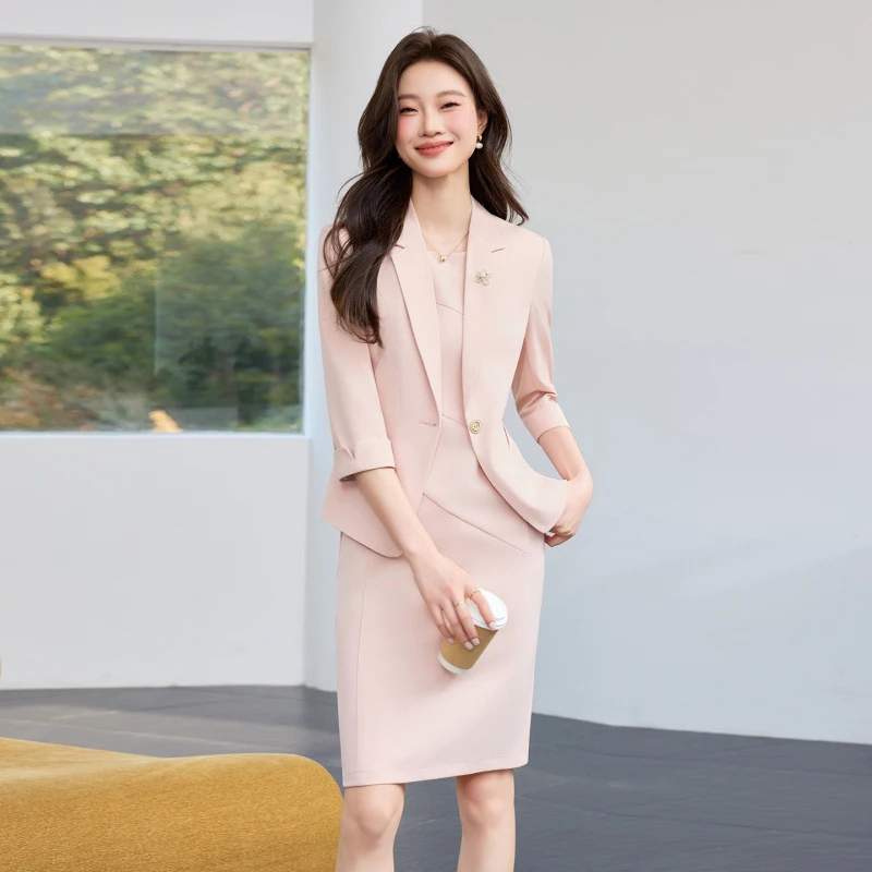 Three-quarter sleeve blazer with a small suit collar, women's dress two-piece set, cross-border spring, summer, autumn new profe
