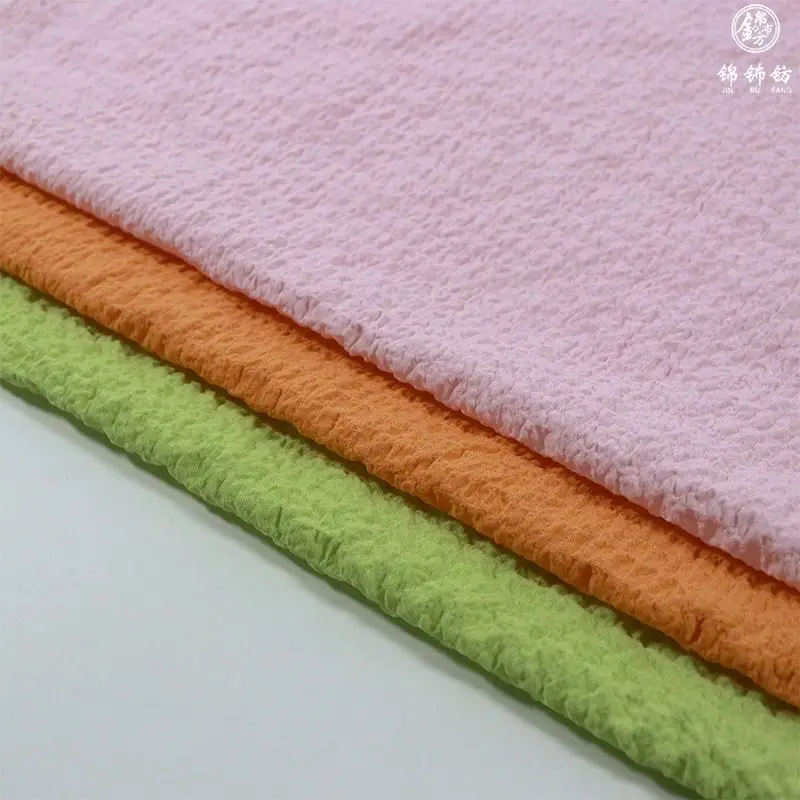 Bubble Texture Chiffon Pleated Fabric By The Meter for Clothes Dress Shirt Children\'s Clothing Sewing Cloth Soft White Pink Blue