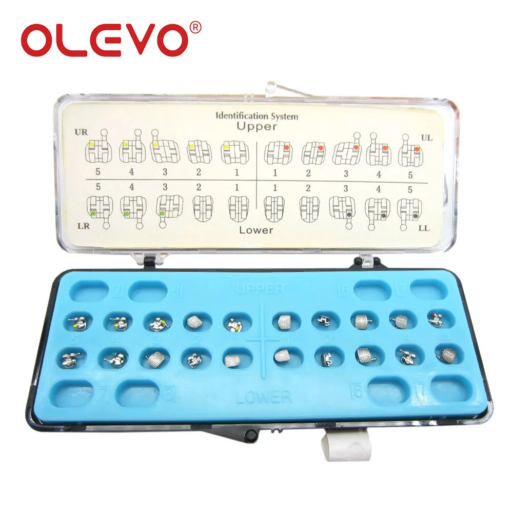 OLEVO 10 Kits Zahnkieferorthopädische Klammern Ortho Metallspangen Mesh Base Mini Split Roth MBT Slot 022/018 345 Haken Ortodoncia – Detail 8