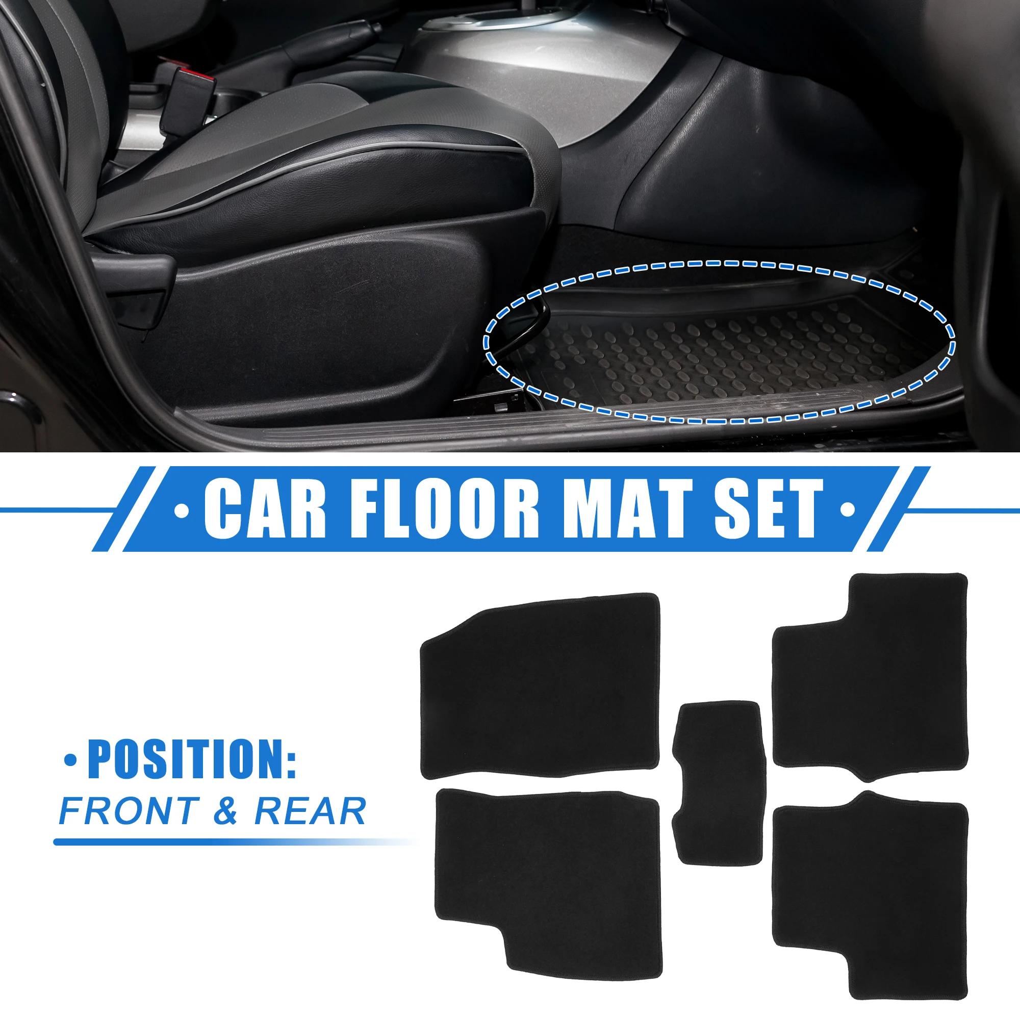 UXCELL 1 Set Car Floor Mats for Ford Fiesta 2008-2016 Front Rear Non-slip Velour Black