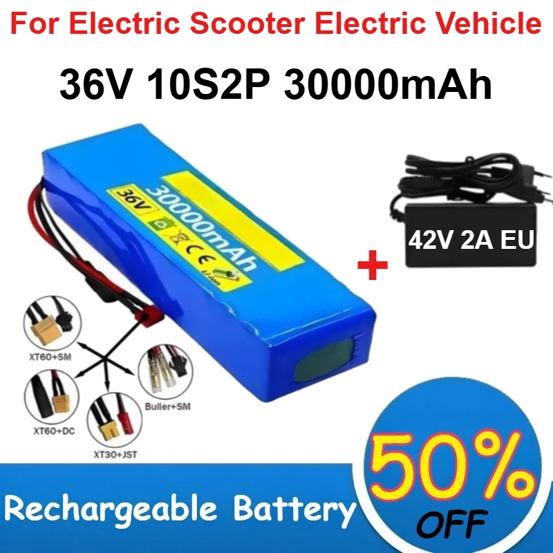 

36V 18650 Lithium Ion Battery Pack 10S2P 30000mAh Capacity for Electric Scooter Electric Vehicle Rechargeable Batteries