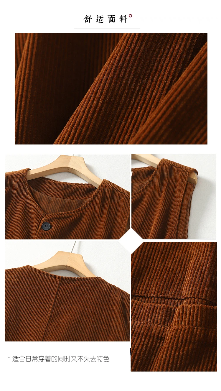 Spring Autumn Women Corduroy Vest Coat Vintage Khaki Black Purple Brown Sleeveless Jacket Cardigan Elegant Cotton Waistcoat Top