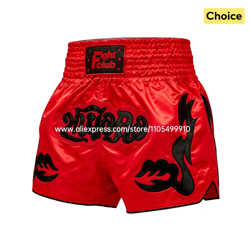Thai Boxing Shorts Men Women Kids Red Muay Thai Shorts Satin Breathable Fitness Sparring Kickboxing Cage Fight Training Pants