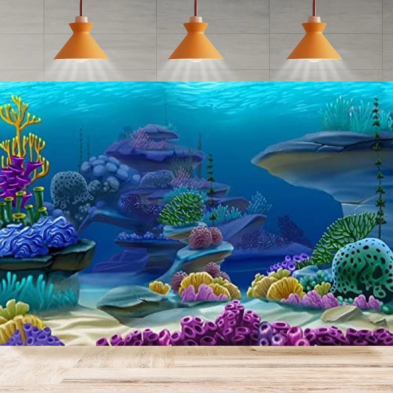 Summer Aquarium Blue Underwater Photography Backdrop Colorful Coral Reef Fairy Tale Background Party Home Decor Poster Banner