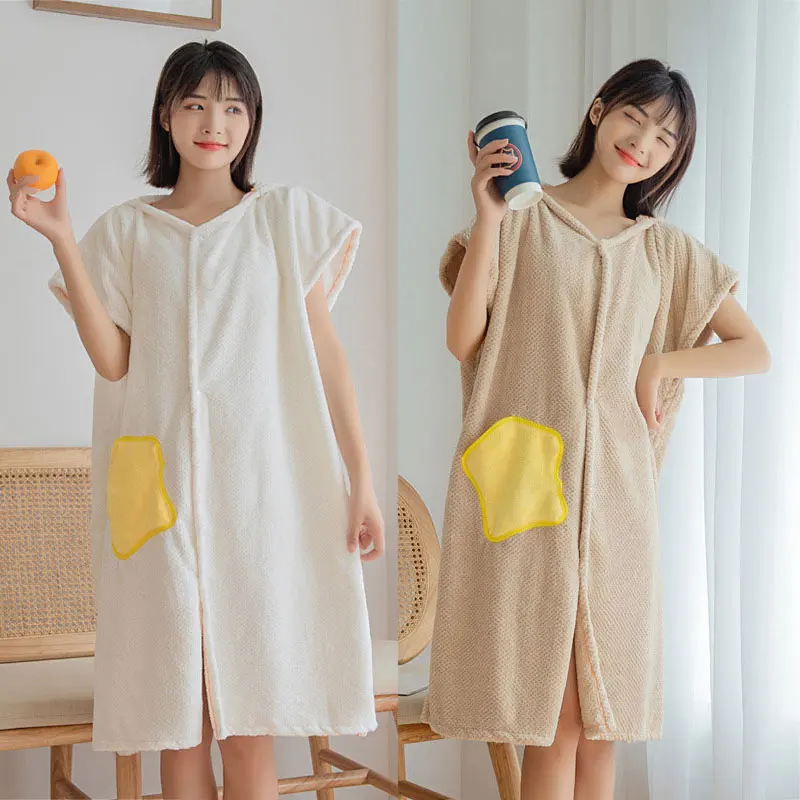 

140x90cm Wearable Towels Microfiber Fabric Women's Bath Skirt Short Sleeves Hood Bath Robes Sauna Spa Shower Bathroom Towel Gift