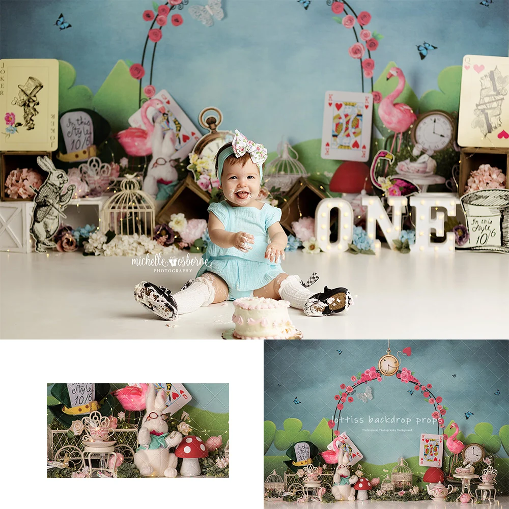 

Spring Tea Time Garden Backdrops Kids Baby Cake Smash Photocall Props Child Adult Photo Wonderland Backgrounds