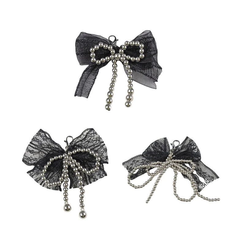 

Y4QE Romance Lace Bowknot Silver Pearls Keyring for Female Fashion Enthusiasts