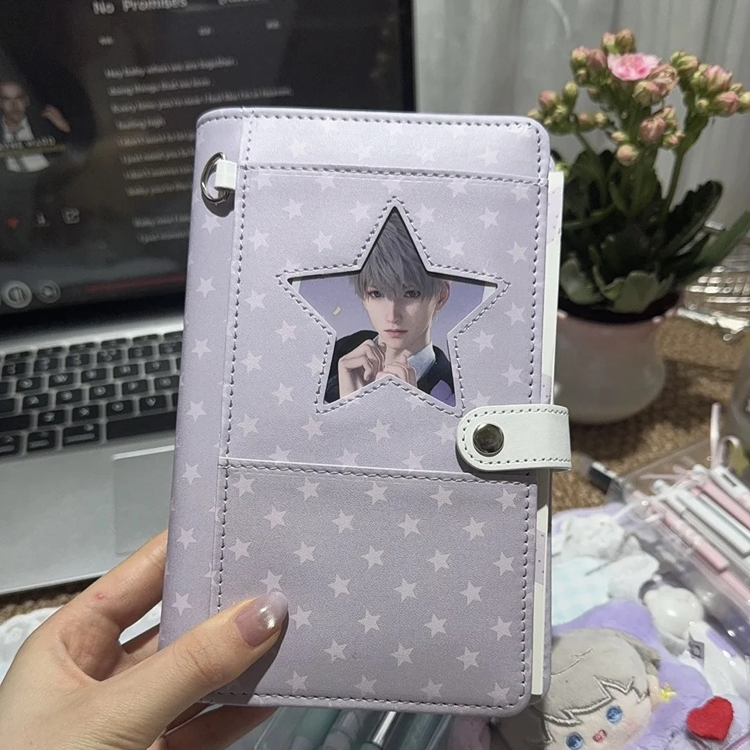 Korean Style Leather Taro Mud Milk Purple Star Ledger A6 Magnetic Buckle Loose-leaf Notebook Niche Girl Heart Portable Notepad - view 6