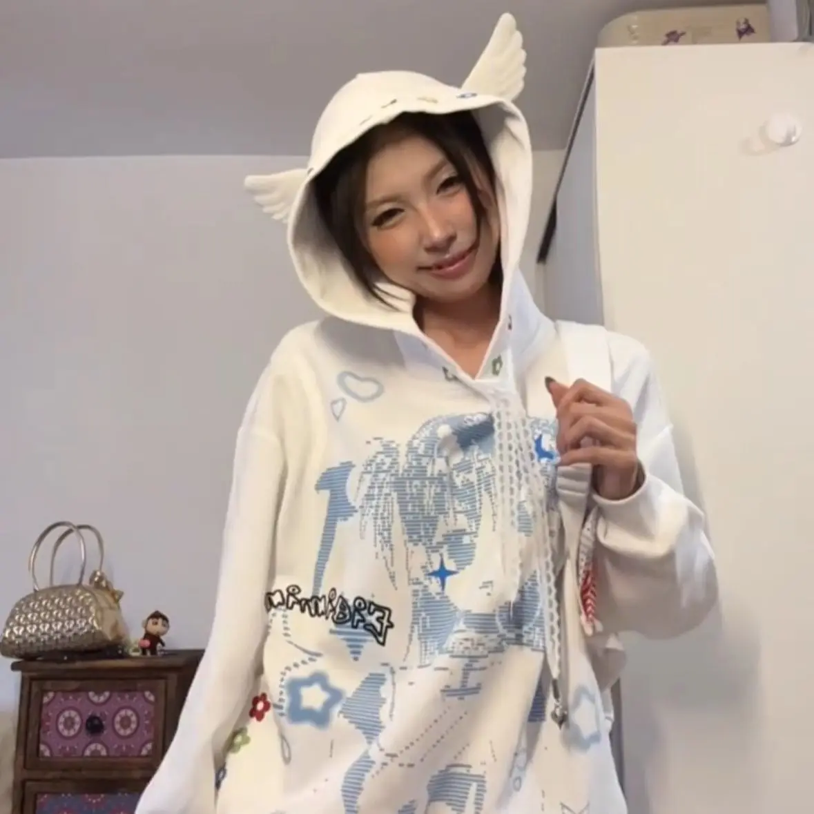 

Аниме девушка крыло лоскутный пуловер с длинными рукавами толстовка женская осень новая субкультура свободное Cutecore пальто с капюшоном женский топ Y2k