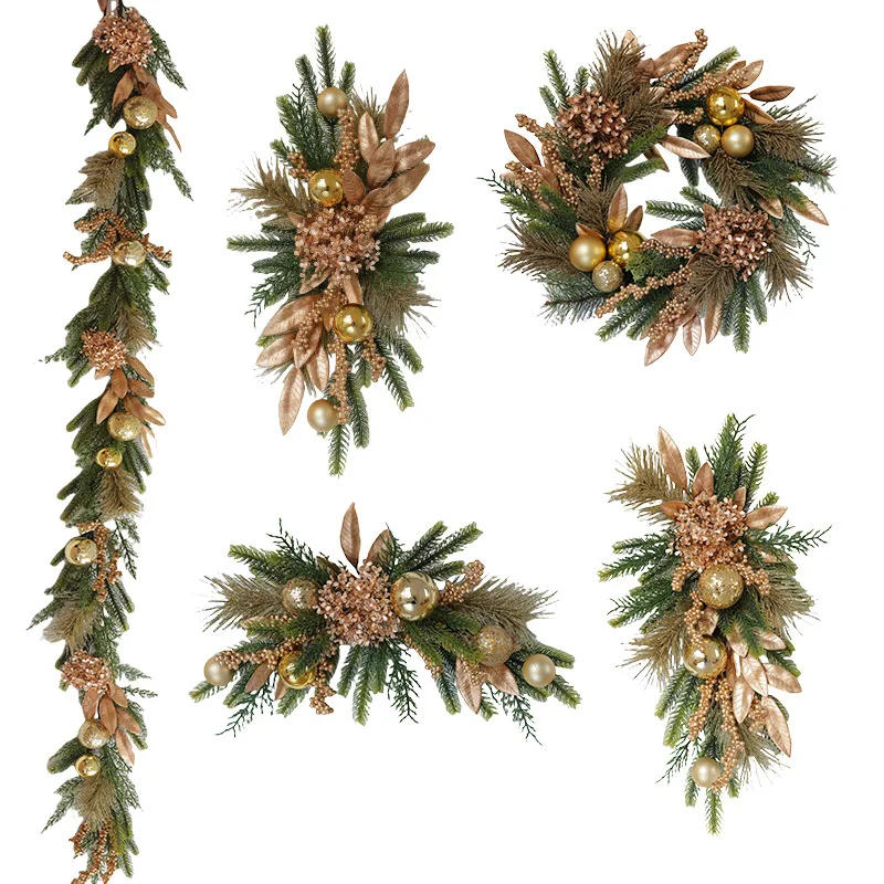 

Рождественский венок, листья гортензии, сосновые иглы, украшение, вестибюль отеля, украшение двери ресторана