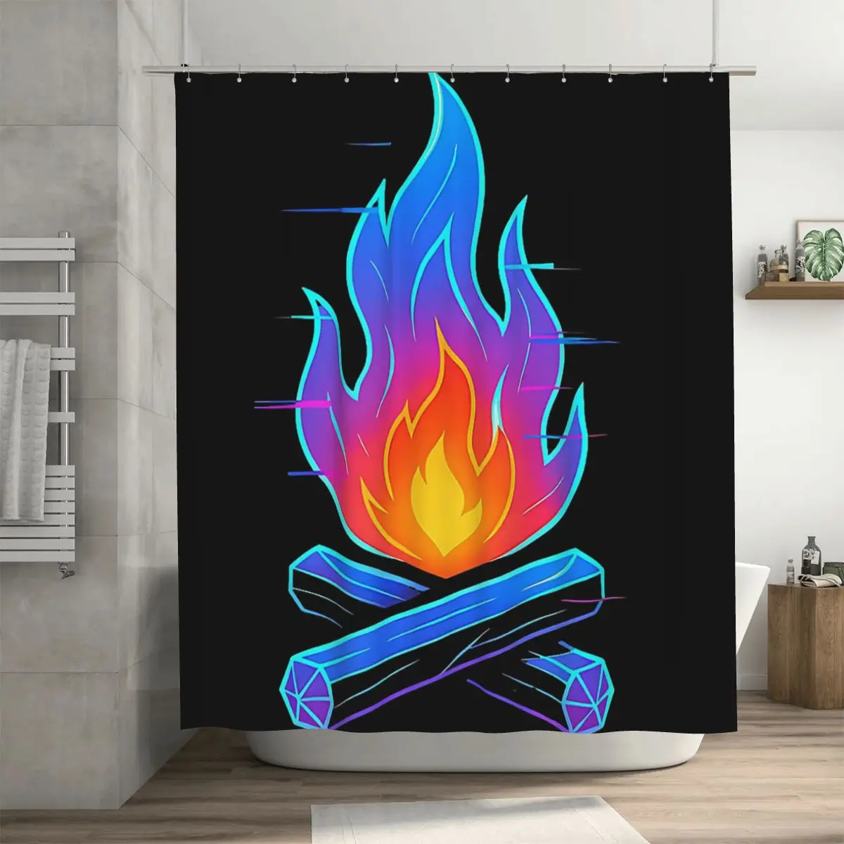 

Водонепроницаемая шторка для душа Glitch Campfire Holo из полиэстера с крючками