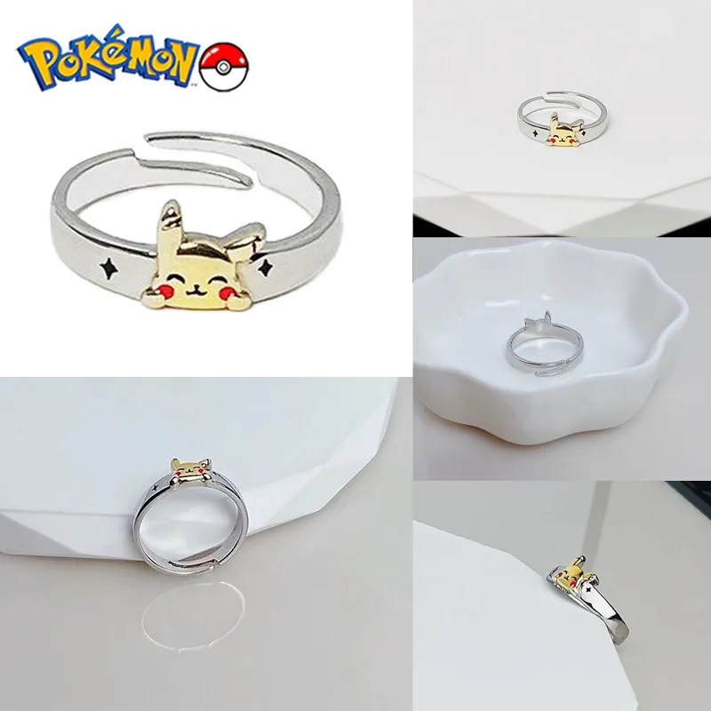 Pokemon Pikachu Rings Jewelry for Women Kawaii Finger Ring Decorations Adjustable Opening Ring Girls Accessories Birthday Gifts