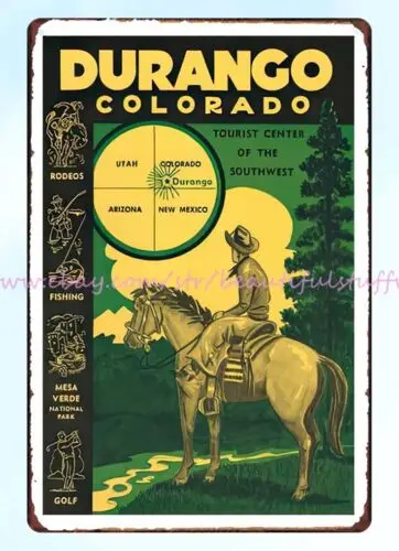 Durango Colorado Springs mountain lodging horse equestrian metal tin sign