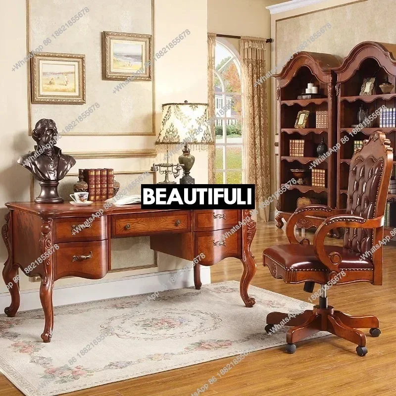 

American solid wood home retro office computer desk European painting and calligraphy table