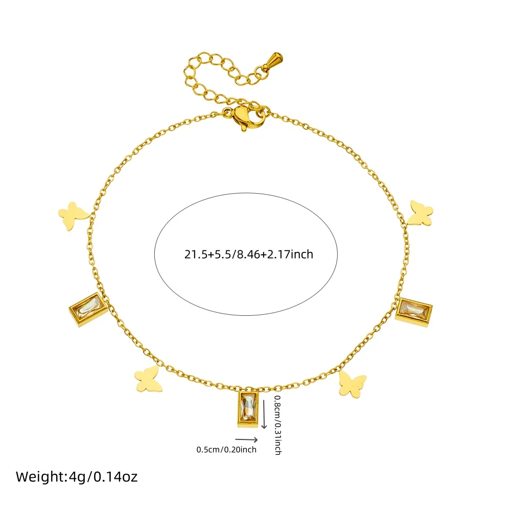 DIEYURO 316L Stainless Steel Golden Butterfly Square Zircon Anklets Women New Trend Foot Chains Anti-Rust Jewelry Holiday Gift