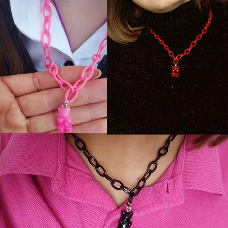 Wholesale Jewelry Candy Color Resin Gummy Bear Chain Necklaces  For Women Girl Daily Jewelry Party Gifts Acrylic Collare Pendant