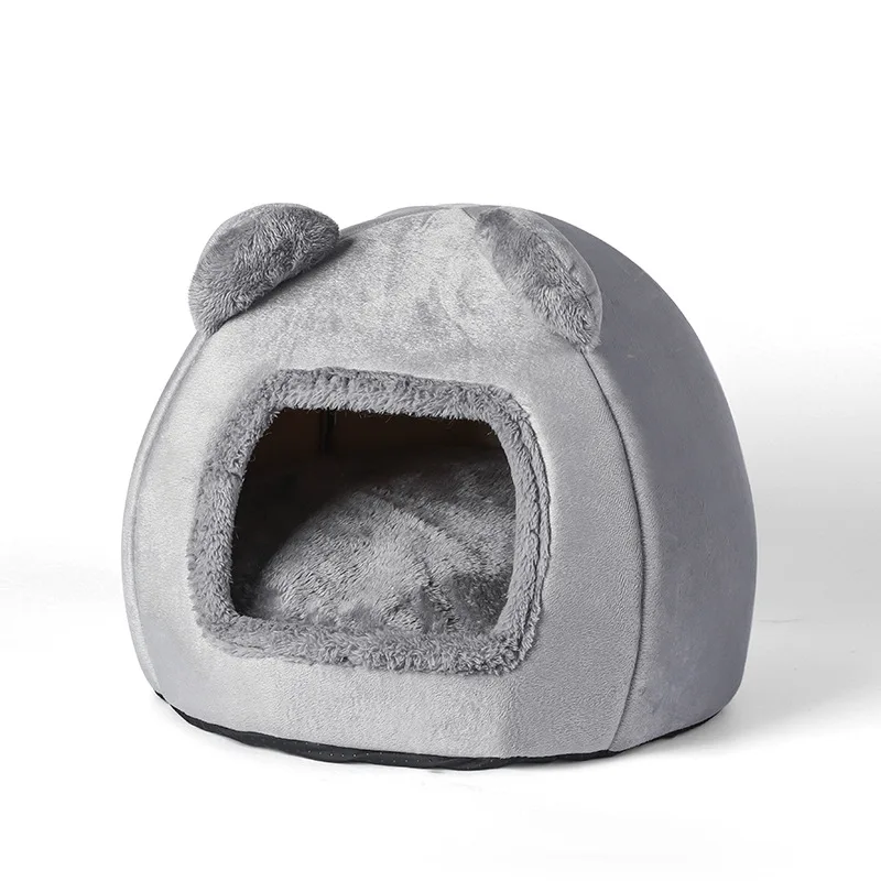 2023 New Bear Head Shape Cute Cat House Cat Hidden House Soft and Comfortable Pet House Pet Supplies Closed Animal Bed