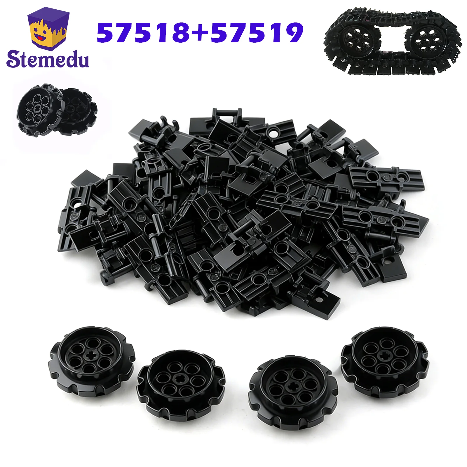 57518 Tank Links Crawler Technology Building Blocks Parts With 57519 Wheel Military Tracked  Vehicle Assembled MOC Bricks Toys