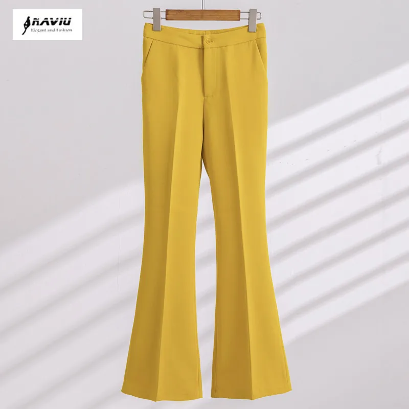 

NAVIU Office High Waist FLARE PANTS Femme New Korean Fashion Slim White Pantalones Women Slim Trousers Casual OL Leggings Spodni