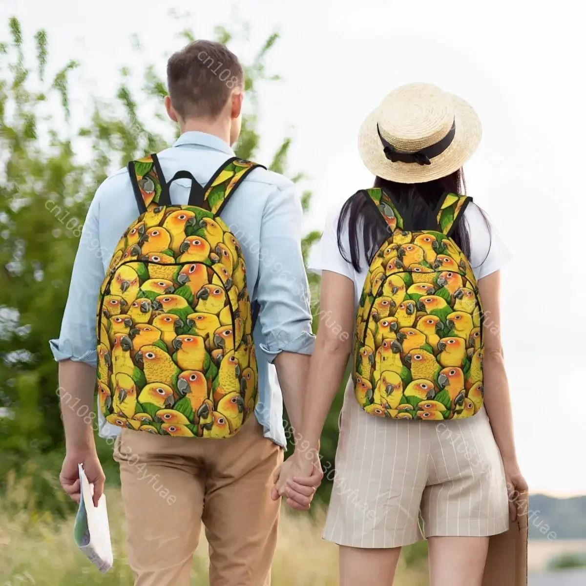 Yellow Parrot Print Canvas Backpacks Jenday Conures Bag Back To School Backpack Lightweight Universal Bags