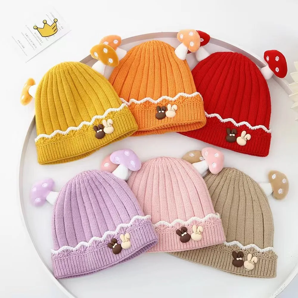 New Thickened Bonnet Caps Winter Warm Knitted Pullover Hat Cute Mushroom Newborn Neck Warmer Outdoor