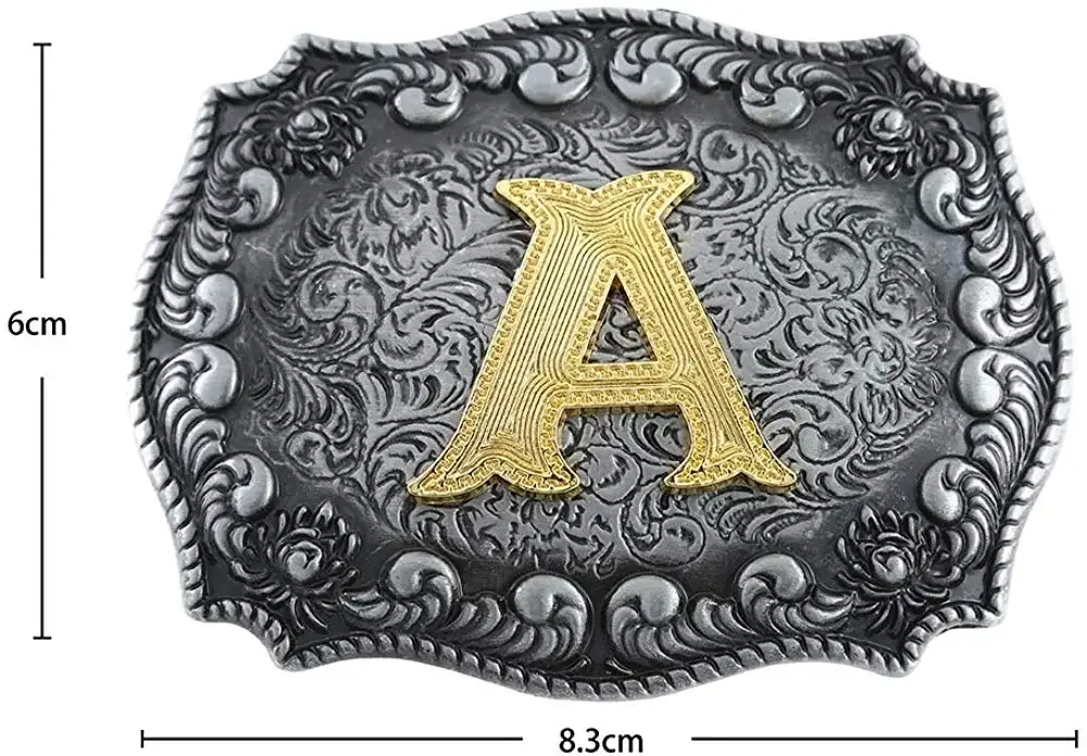 Vintage Western Initial Belt Buckle A-Z Personalized Gold Letter Zinc Alloy Cowboy Rodeo Accessories for Men Women Daily Wear view 2