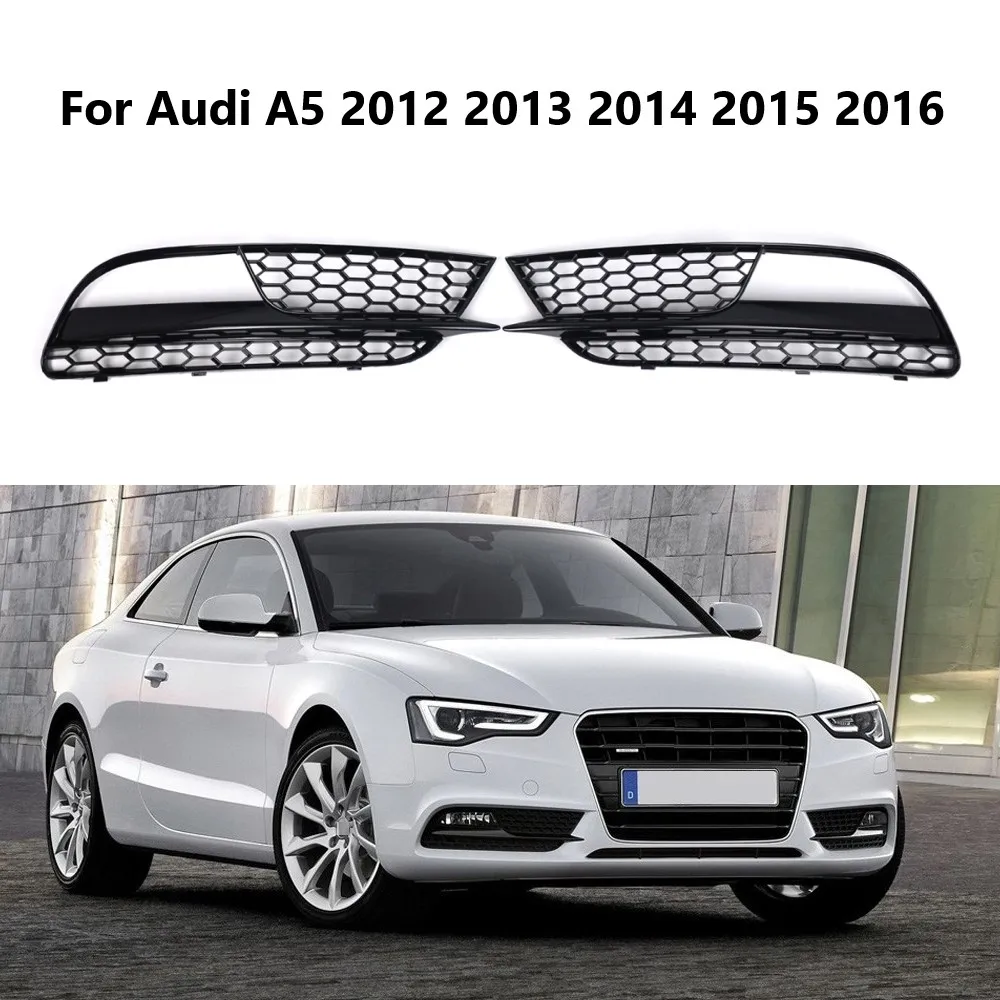 Gloss Black Honeycomb Mesh Car Fog Light Grille Grill Front Fog Light Cover For Audi A5 2012-2016 8T0807681H 8T0807682H