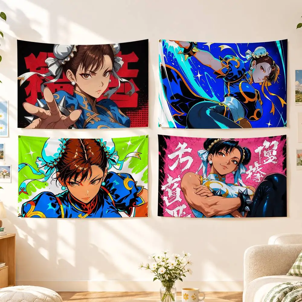 Retro Fighting S-Street Fighter Chun Li  Flags Wall Hanging Background Art Banner for Bedroom Home Outdoor Decor