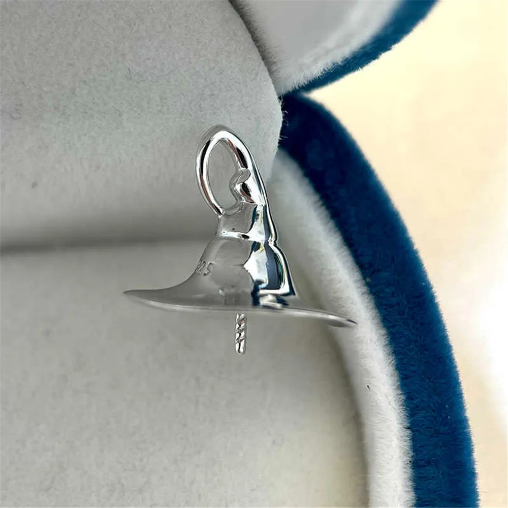 S925 Sterling Silver Pearl Pendant Setting, DIY Empty Bezel Cup Jewelry Supplies for Craft Making, Hollow Prong Pendant Findings