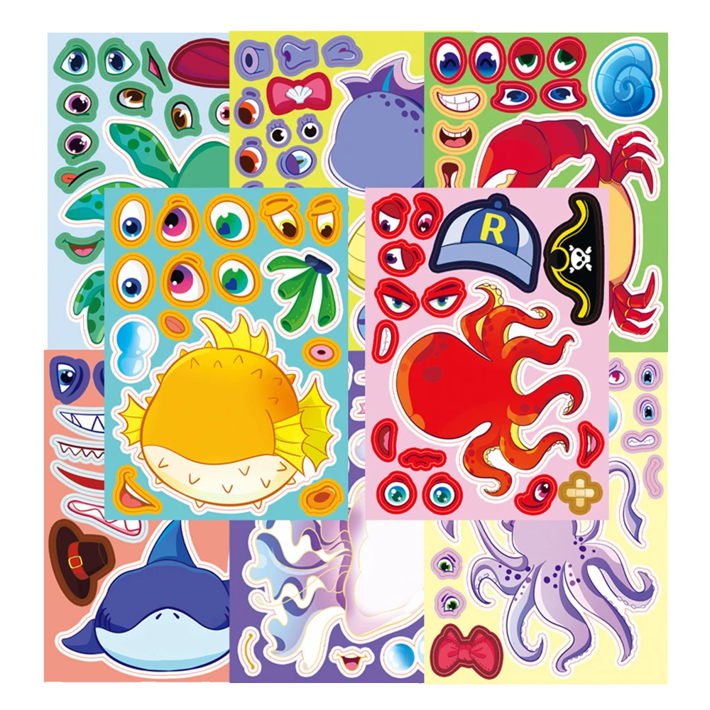 8/16 feuilles mignon drôle animaux marins Puzzle autocollants créatif poisson de mer faire un Fase Puzzle autocollant drôle fille assembler jouet cadeaux