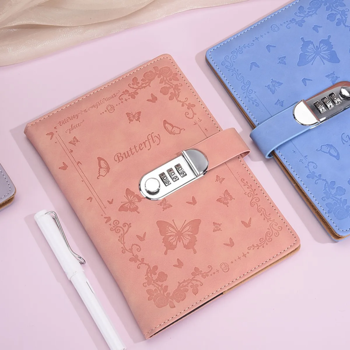 One A5PU 100 sheets/200 pages notebook, vintage password book with lock, diary clip, thickened creative manual ledger, student n