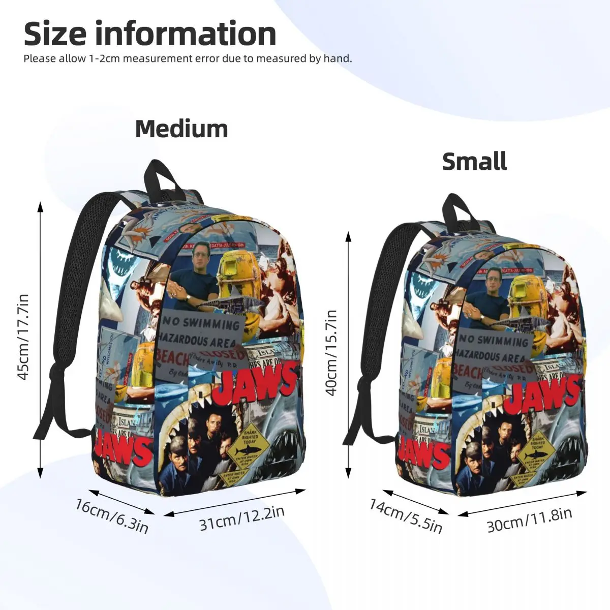 Jaws Classic Film Amity Island Cool Backpack Outdoor Student Work Horror Daypack for Men Women College Canvas Bags