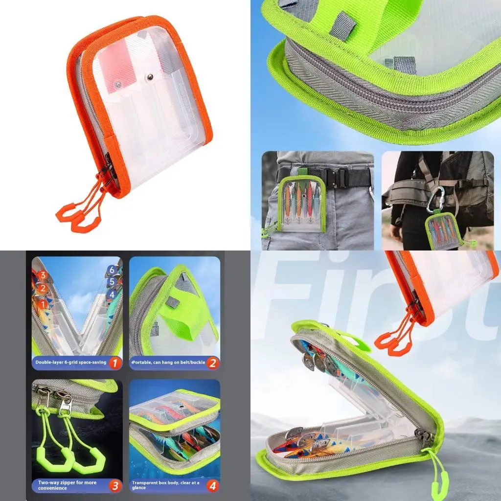 

652F Portable Fishing Lures Bag for Lure Baits Clear Squid Jig Lure Hook Storage Case 6 Compartment Fishing Tackle Organizers