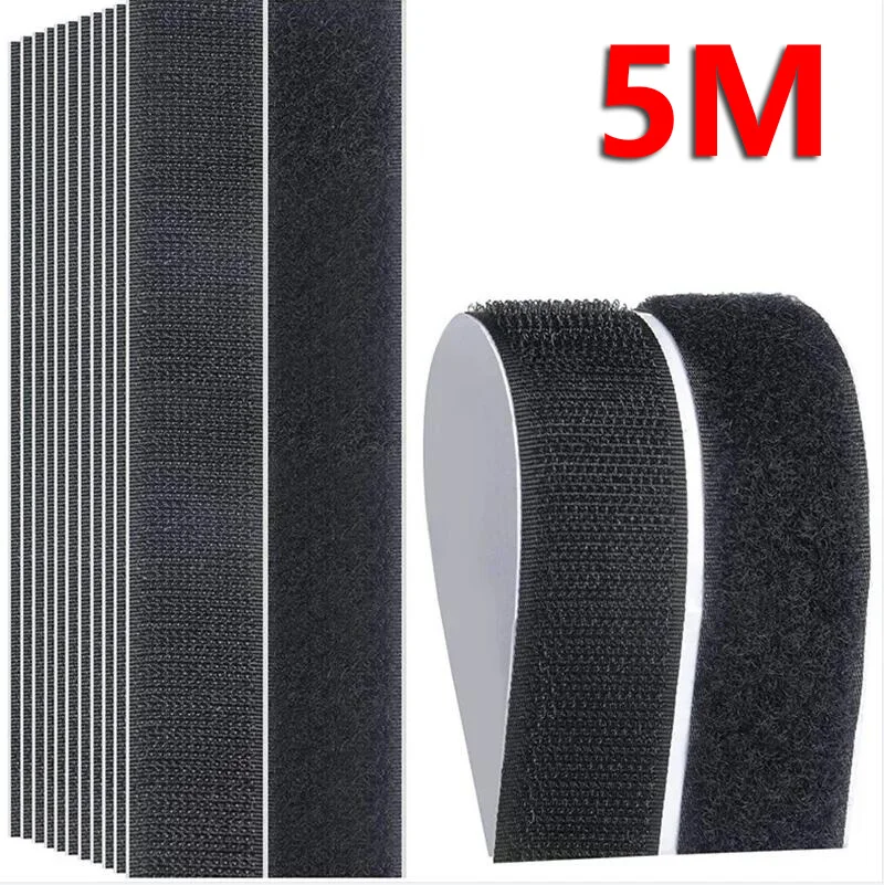 Fita mágica autoadesiva de 5m * 2 20/25/30/50mm, prendedor de gancho e laço, adesivo de nylon, fita adesiva de velcros, adesivo de costura com cola