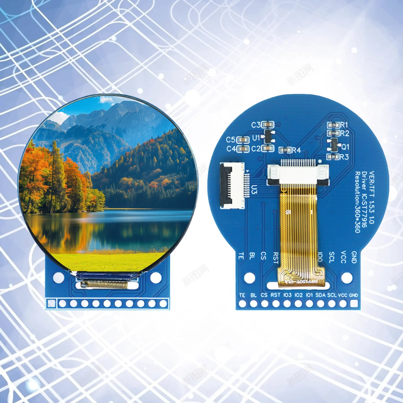 

1,5-дюймовый TFT ЖК-дисплей, цветной круглый экранный модуль, 360x360, 3 В-5 В, широкий угол обзора, IPS ST77916, интерфейс QSPI, 11 контактов