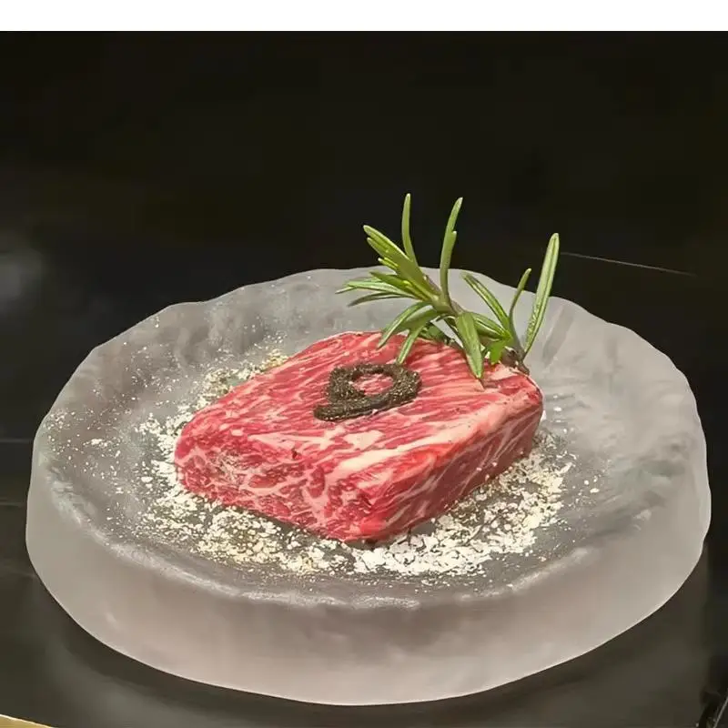 

Тарелка стеклянная с неровной текстурой для стейка, десертов, закусок, сашими, суши, специализированная посуда