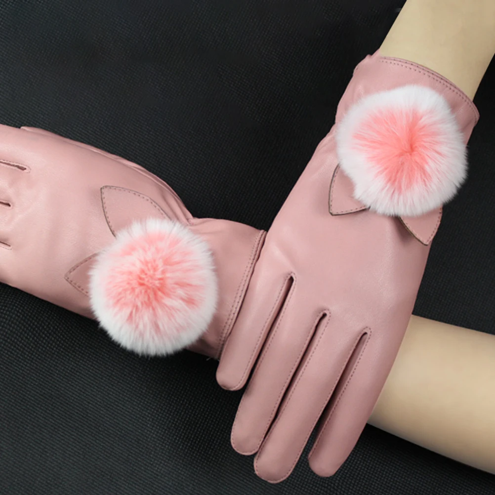 

1Pair Warm Fleece Lined PU Winter Gloves for Women Thickened Insulated Comfortable Stretchy Outdoor Touchscreen