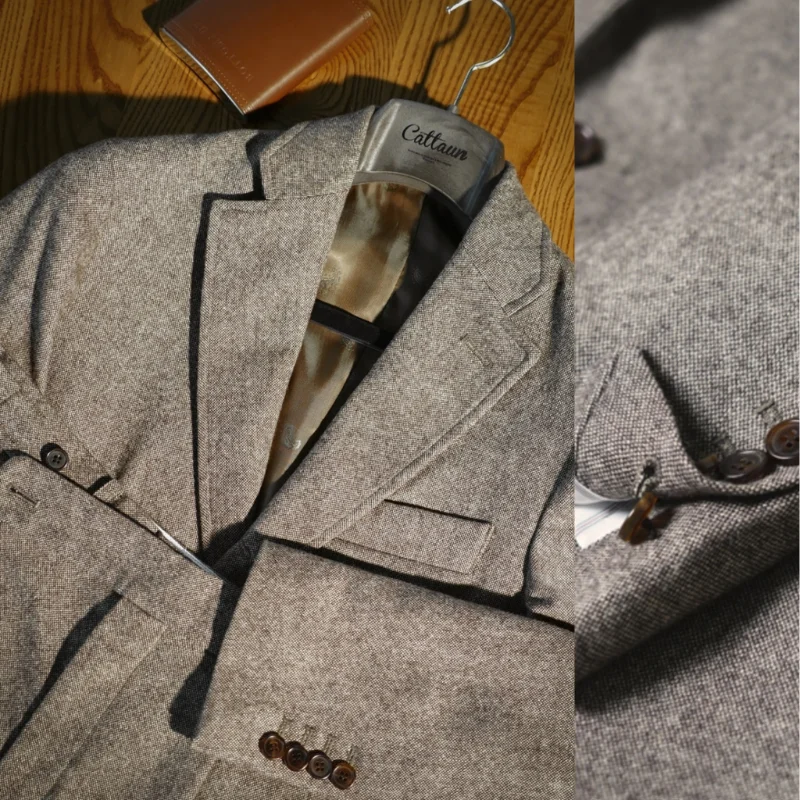 Veste de costume en Tweed grossier pour hommes, Blazer rétro, coupe ajustée, simple boutonnage, costume d'affaires décontracté de Style britannique d'automne et d'hiver