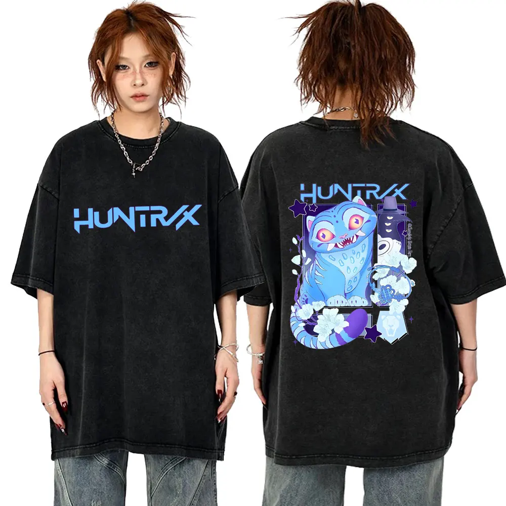 

Винтажная футболка Movie KPop Demon Hunters Derpy Tiger Washed, летние мужские и женские модные футболки большого размера, мужские футболки с героями мультфильмов, топы